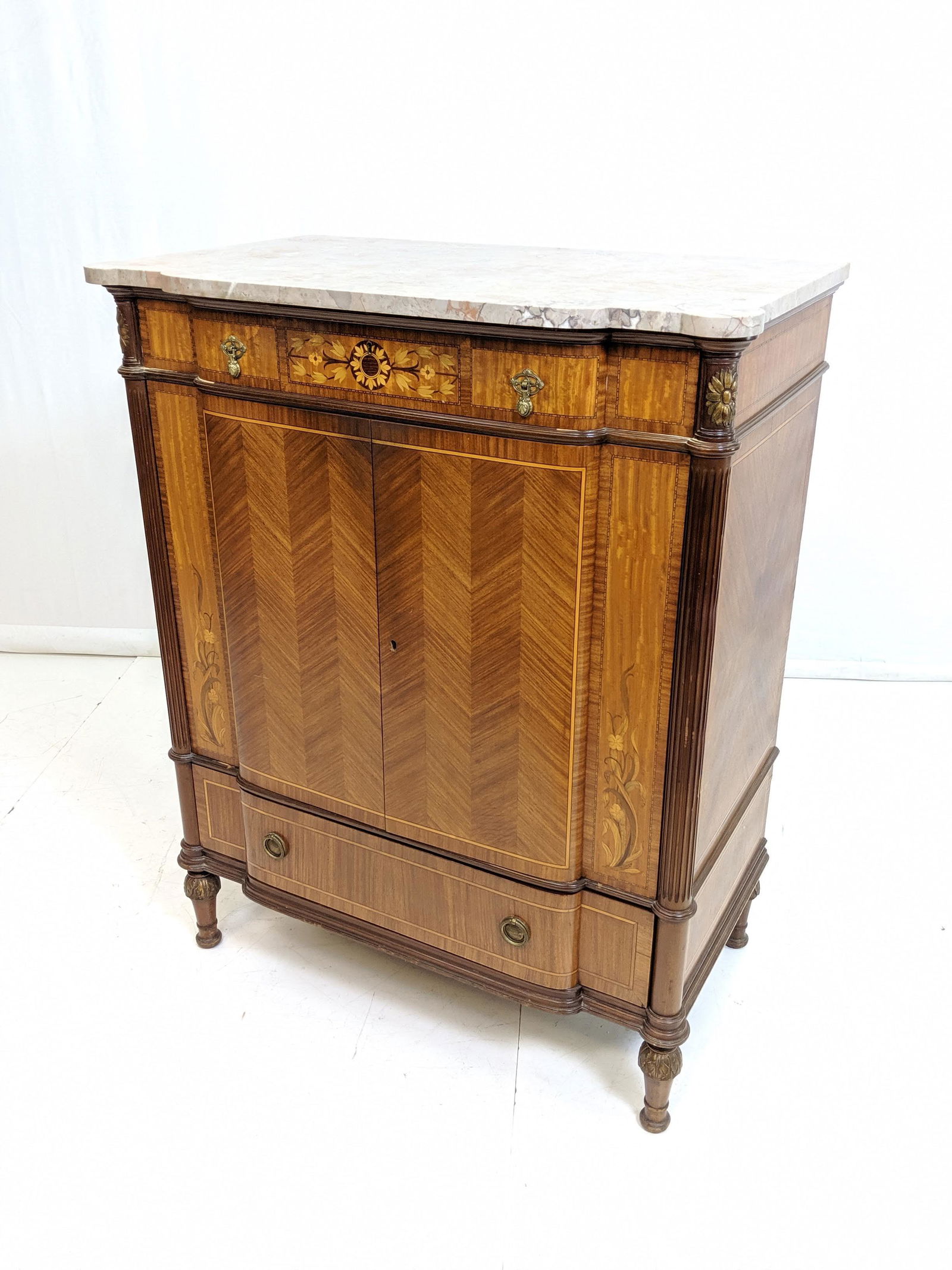 Inlaid French Style Converted Dresser with Marble (1 of 14)