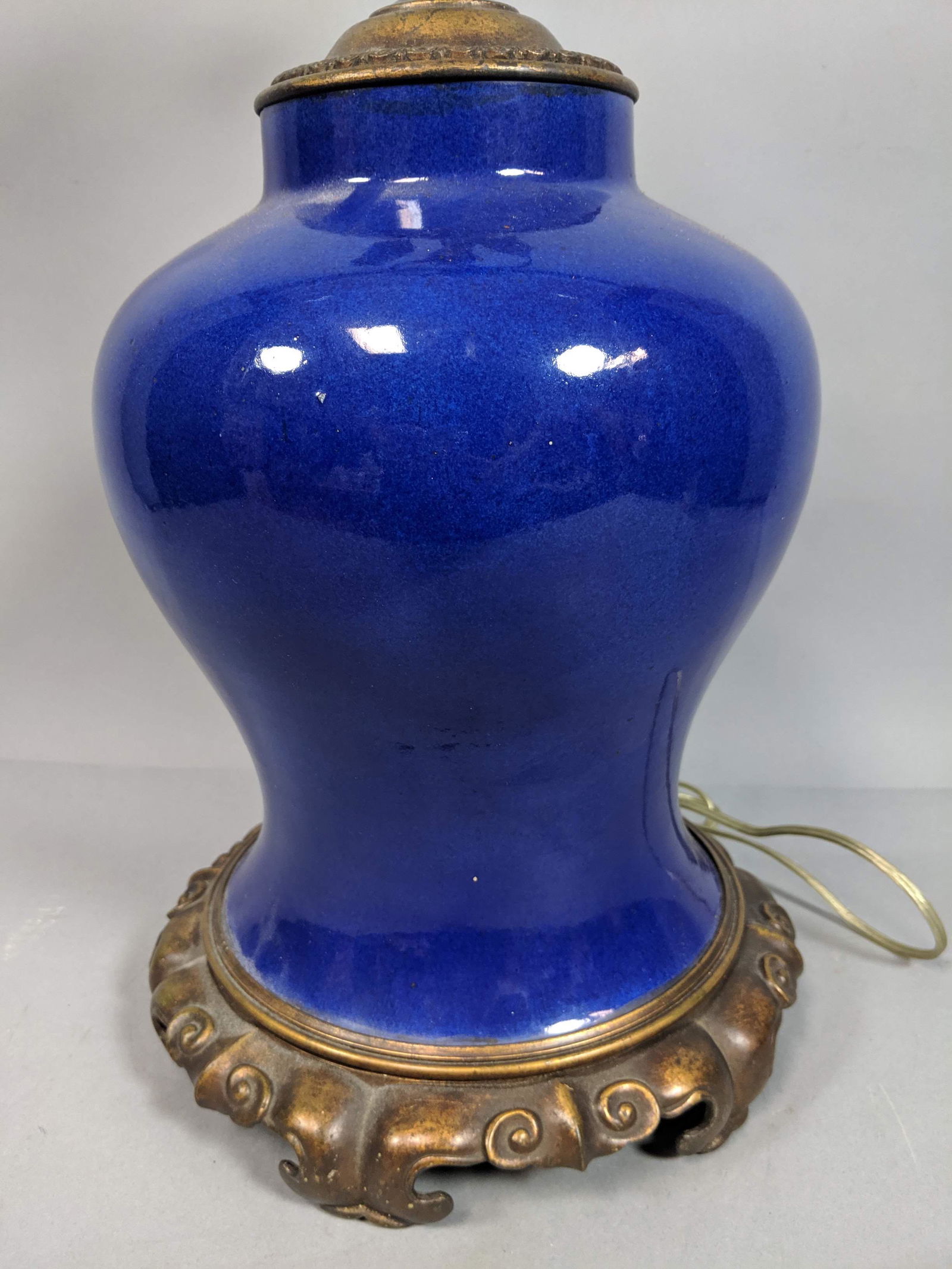 Antique Pottery Blue Glazed Asian Style Table Lam (1 of 8)