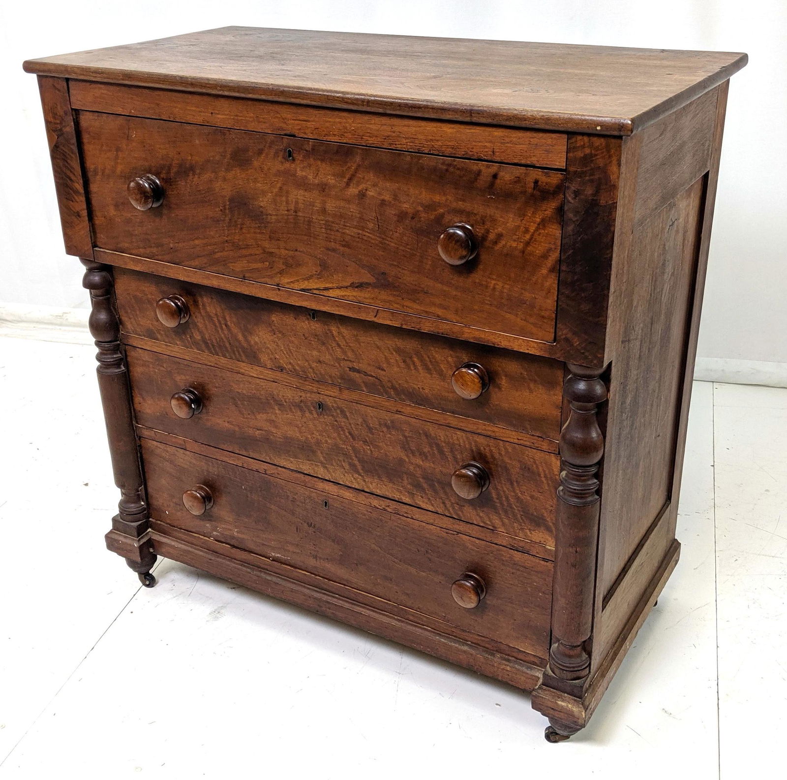 4 Drawer Antique Empire Tall Chest. Wood knobs. (1 of 13)