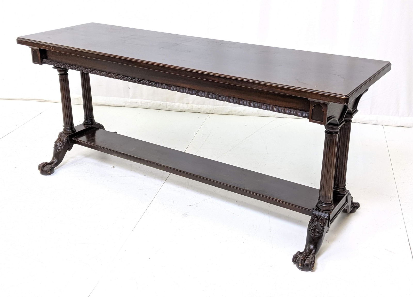 Antique Ball & Claw Trestle Base Library Table. (1 of 10)
