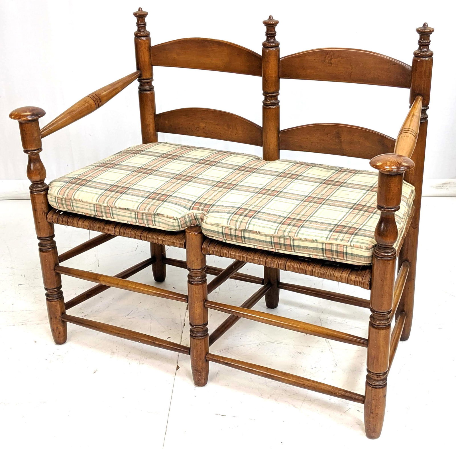 Antique Country Slat Back Two Seat Bench. Maple. (1 of 12)
