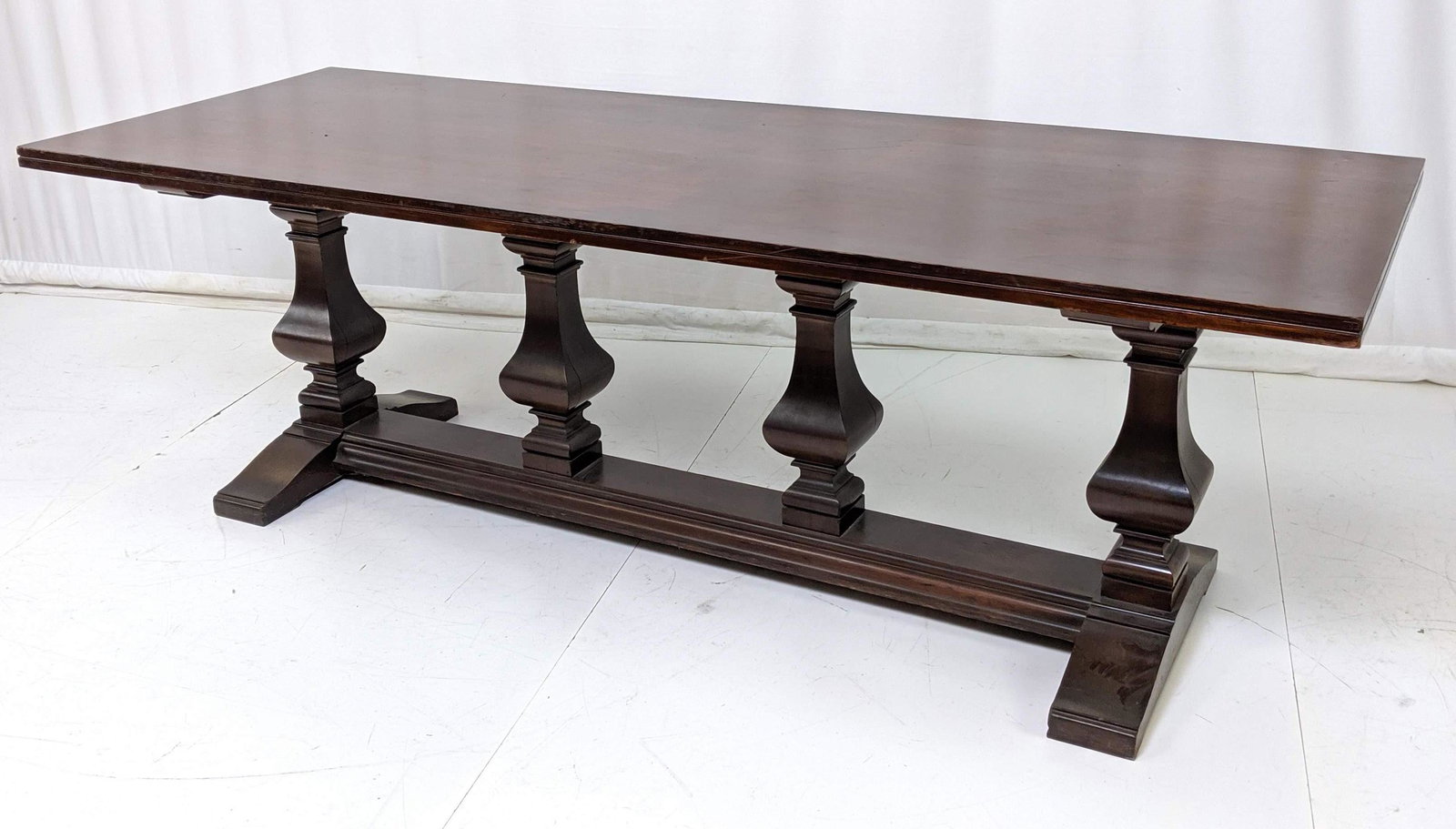 Large Library Table. Stretcher base with columns. (1 of 11)