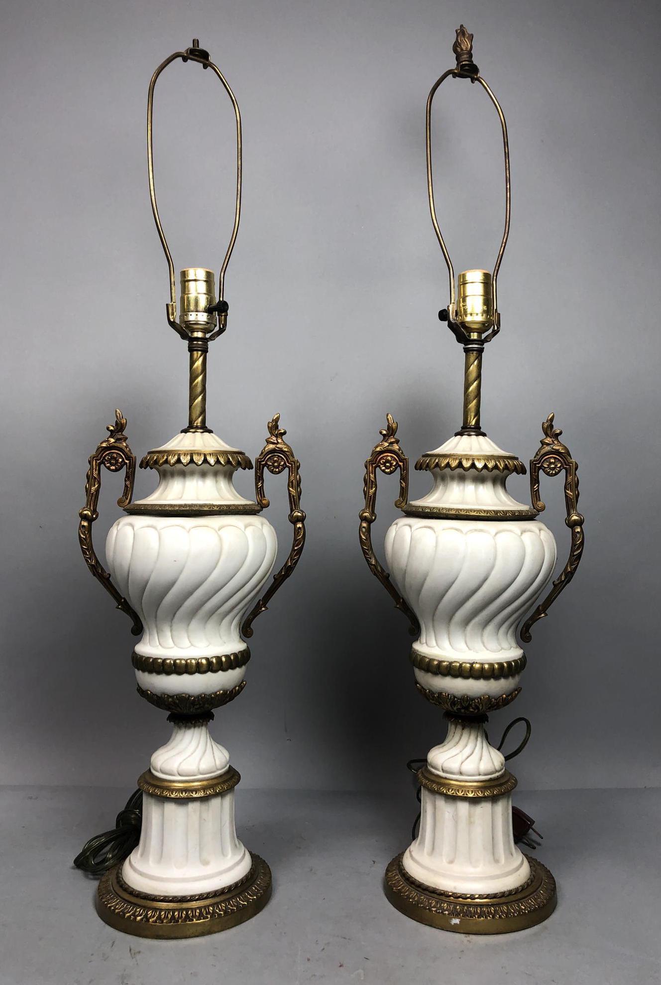 Pr Vintage Bisque & Brass Urn Table Lamps. (1 of 12)