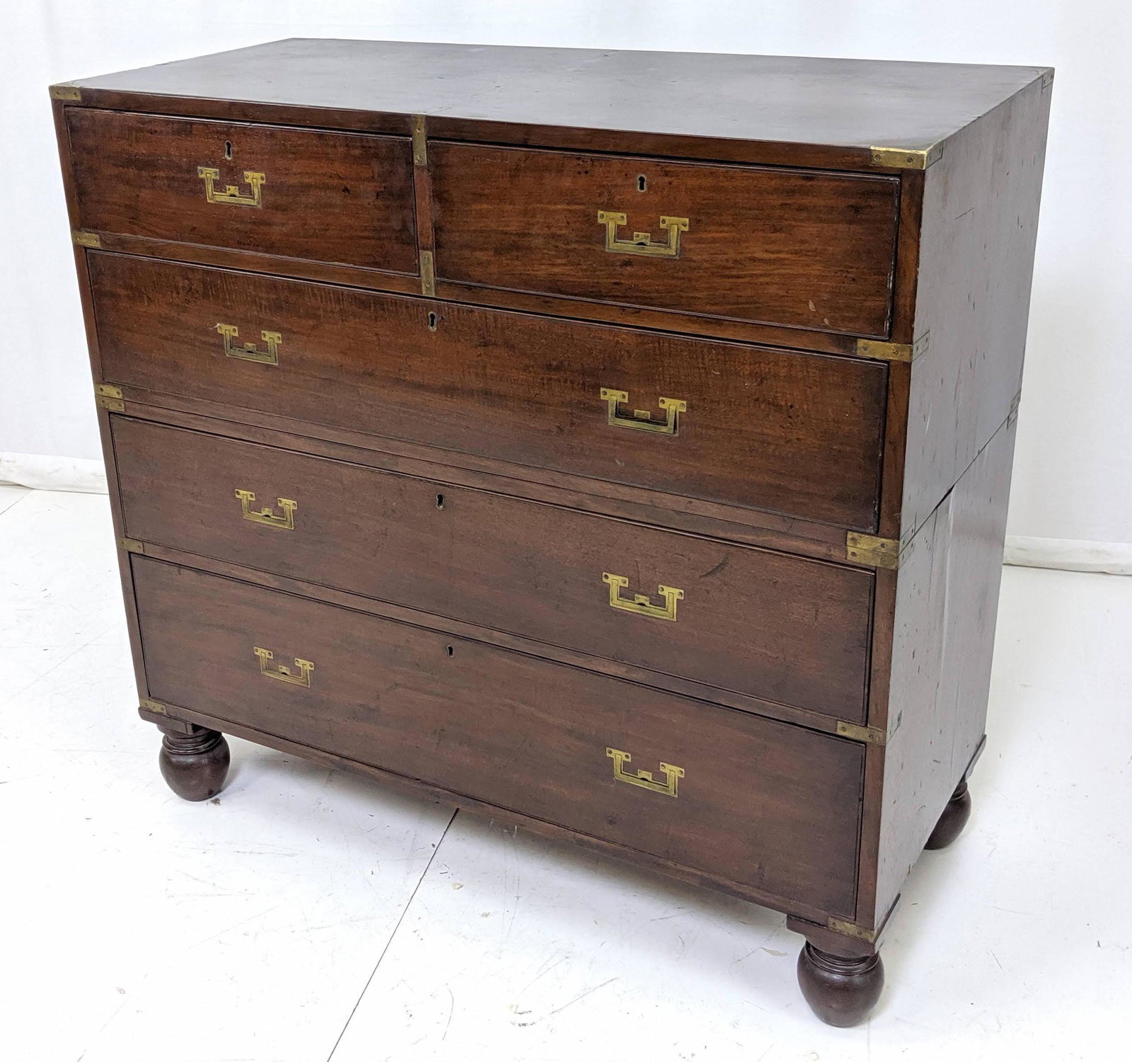 Antique 2pc Campaign Chest On Round Ball Feet Br Sep 10 2019