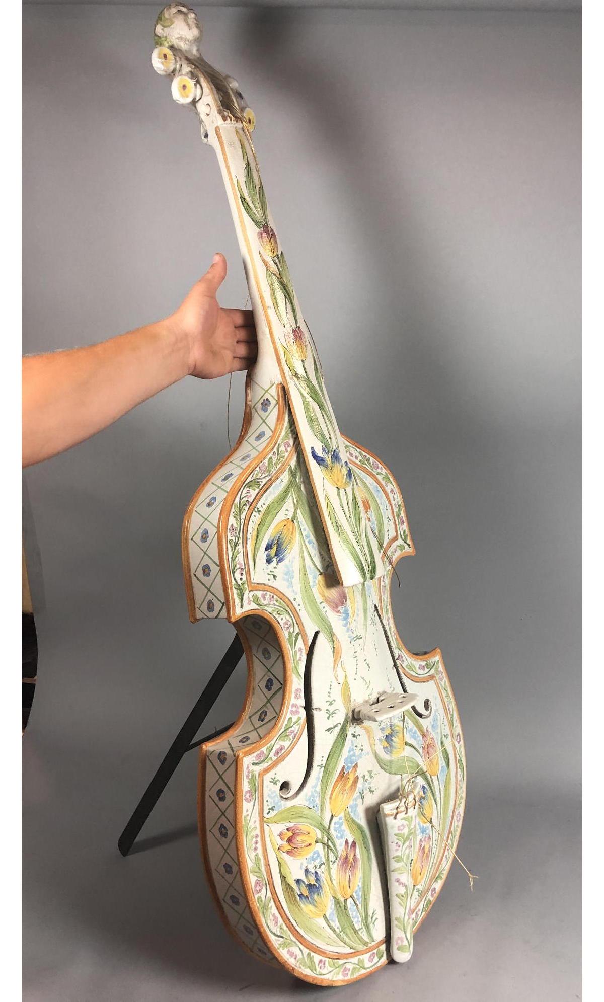 Italian glazed ceramic cello sculpture. Hand pain (1 of 15)