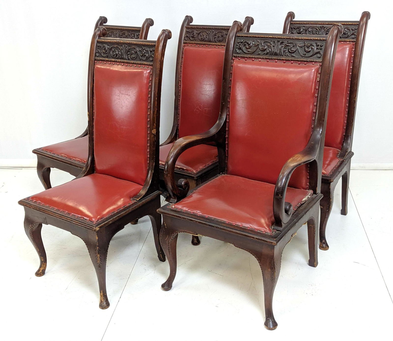 Set 5 Antique Carved Dining Chairs. 1 arm chair, (1 of 13)