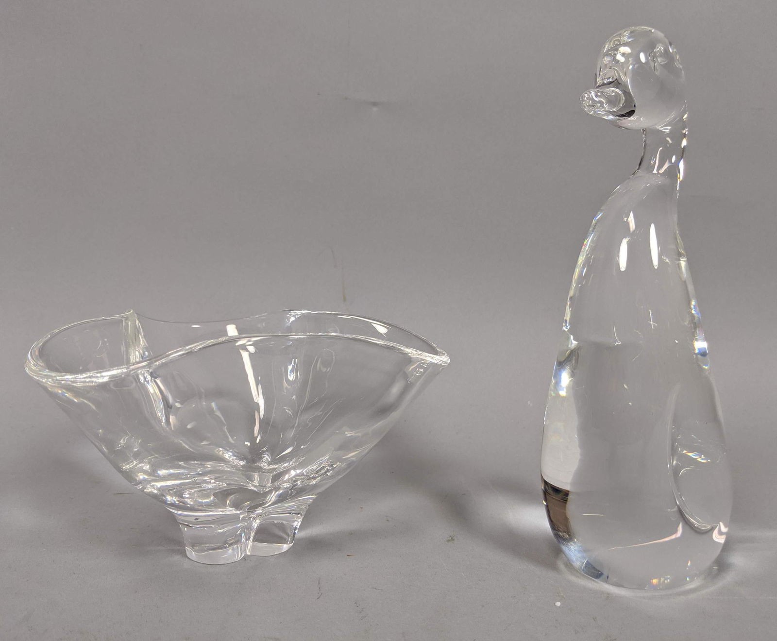 2pc STEUBEN Glass. Figural Duck Sculpture and Bow (1 of 9)