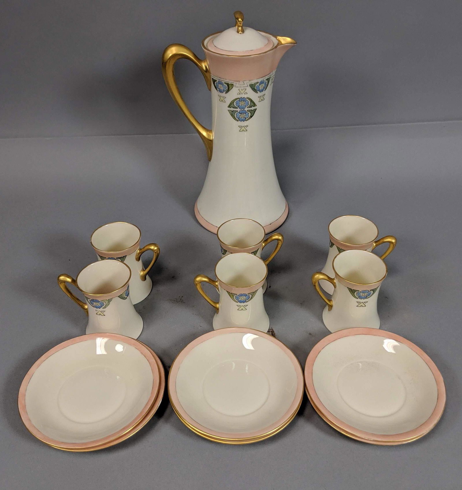 13pc BELLEEK Hot Chocolate Set. Hand painted porc (1 of 14)