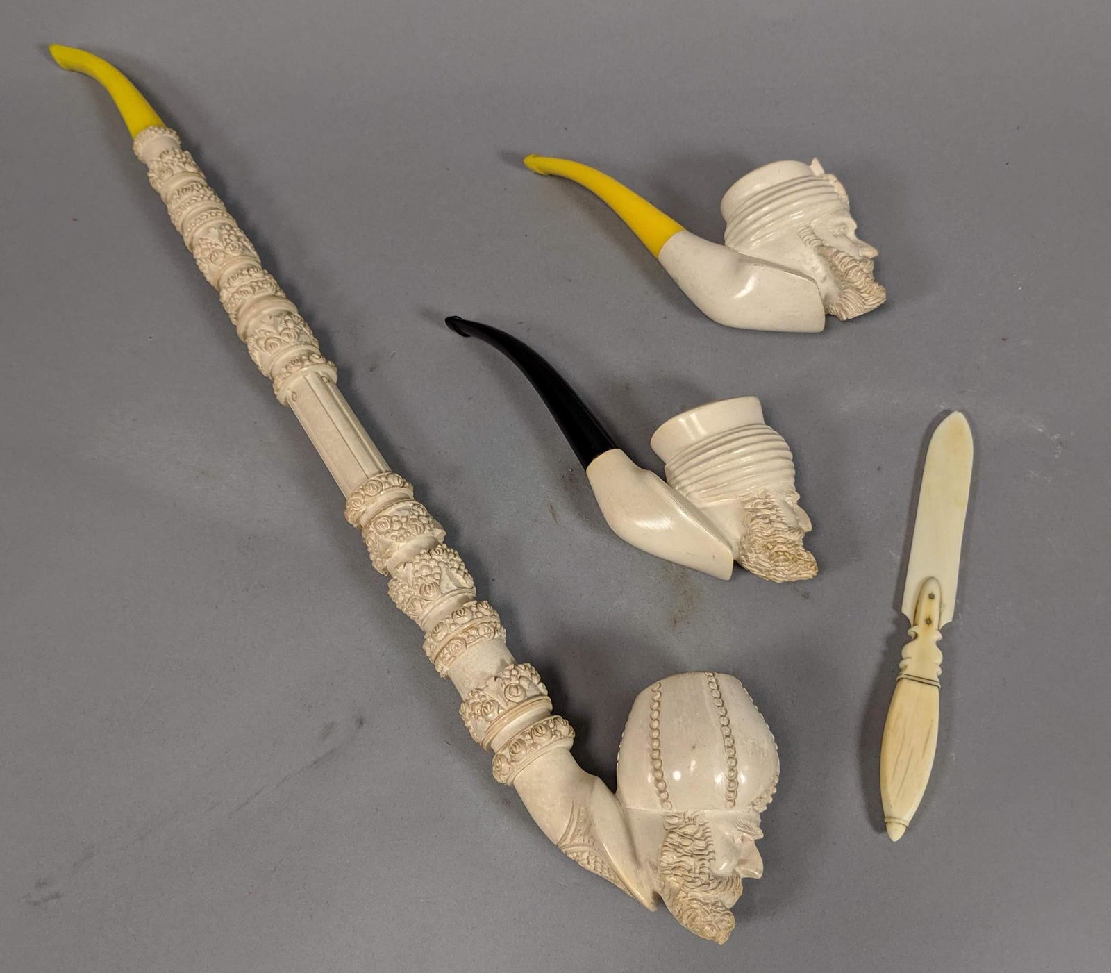 4pc Vintage Carved Lot. 3 Carved Figural Meerscha (1 of 18)