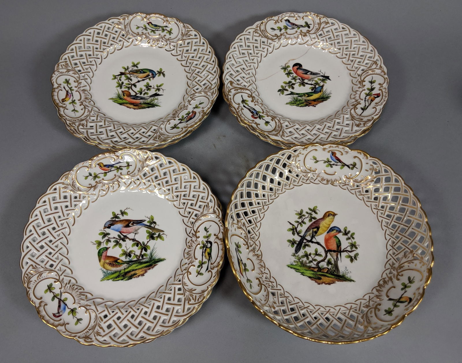 7pc DRESDEN Lattice Work Porcelain. Meissen shall (1 of 12)