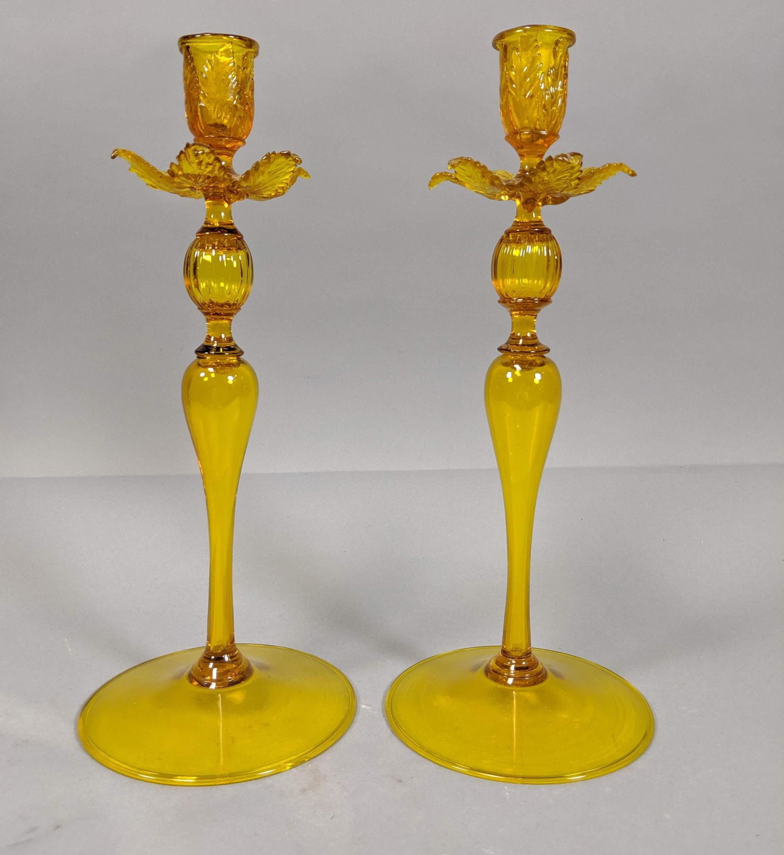 Pr Amber Glass Hand Blown Candle Sticks. Tall for (1 of 8)