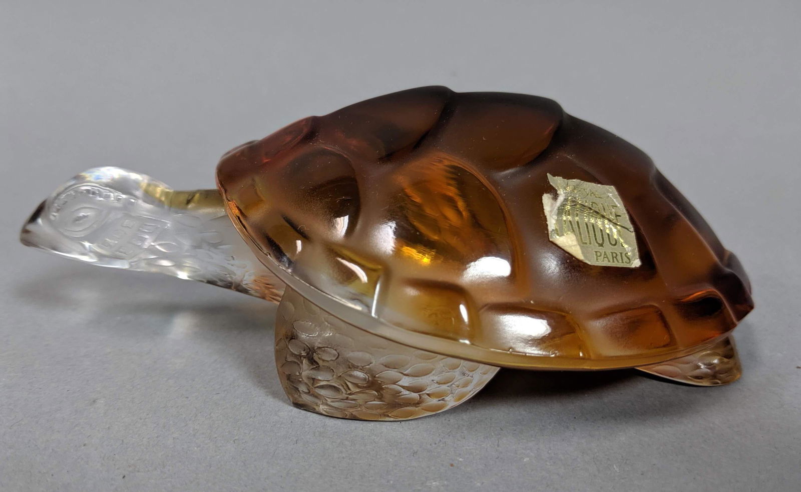 LALIQUE France Amber Crystal Turtle Figurine. Par (1 of 8)