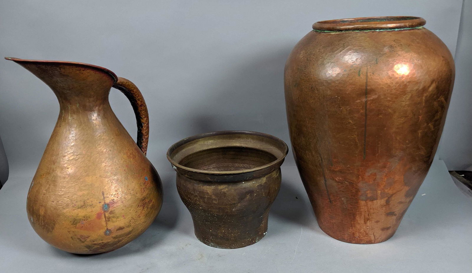 3pc Hammered Copper Arts & Crafts Vases & Pitcher (1 of 20)