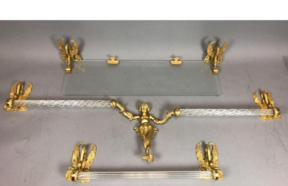 3pc SHERLE WAGNER Gilt Metal Swan Fixtures. Swan (1 of 12)