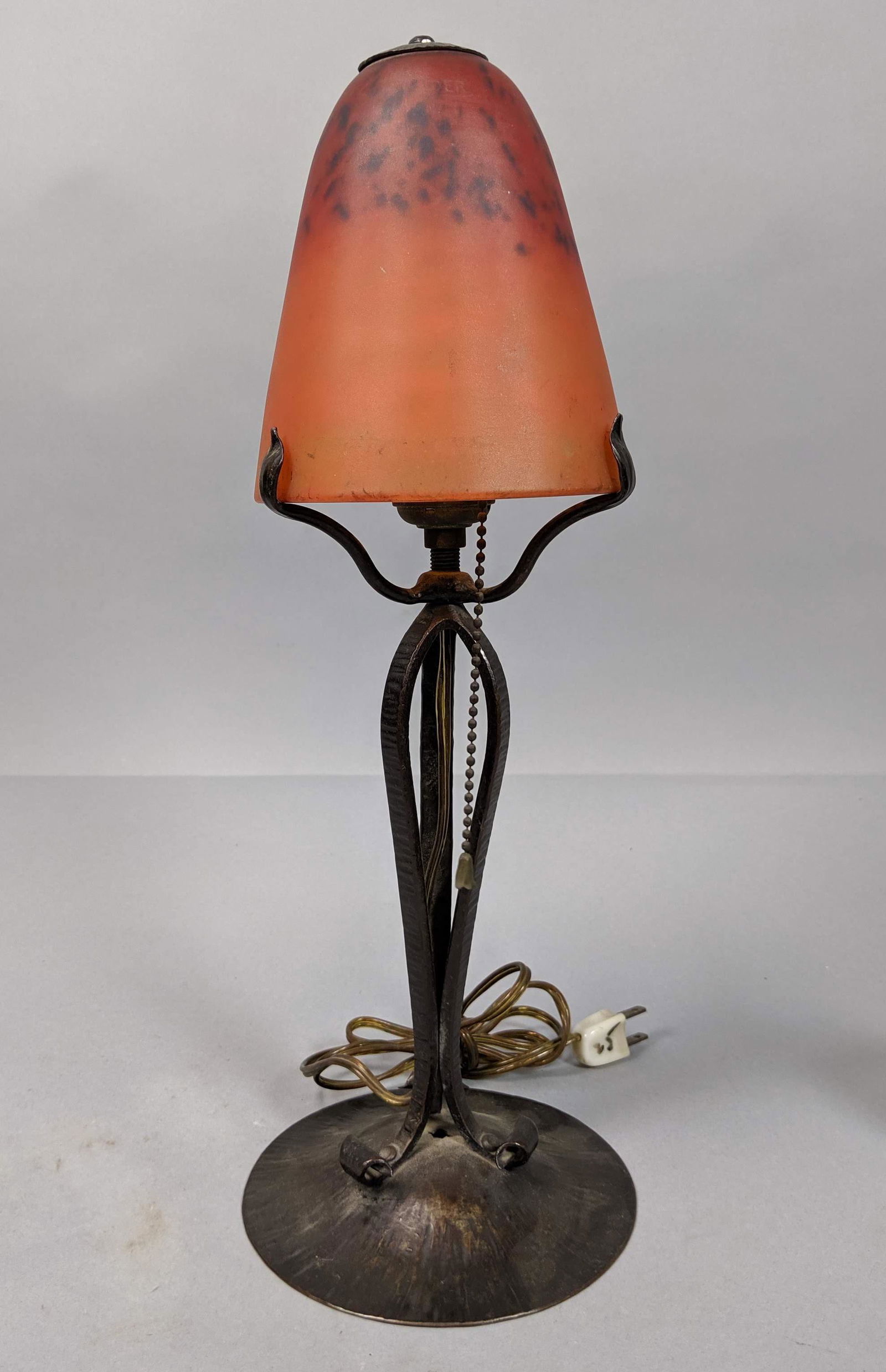 French SCHNEIDER Shade Table Lamp. Hammered round (1 of 13)