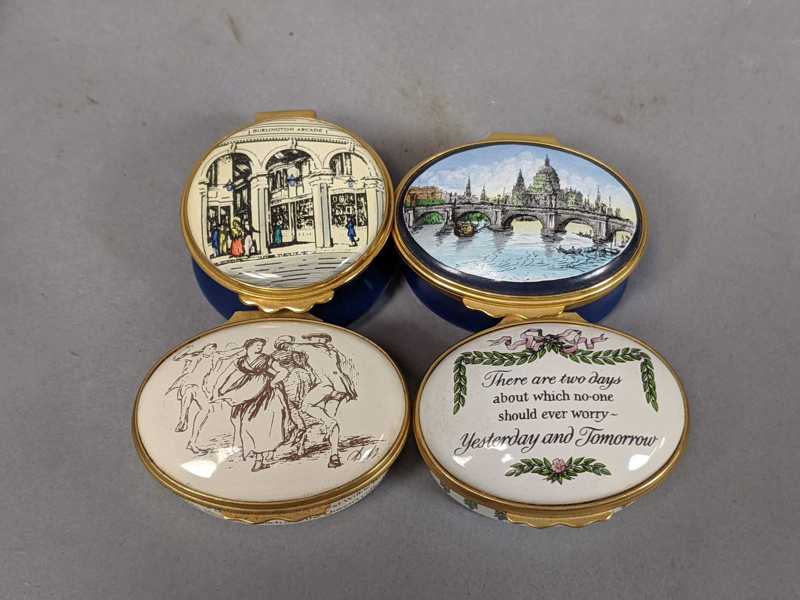 4pc English Enamel Hinged Boxes. 3 HALCYON DAYS E (1 of 20)