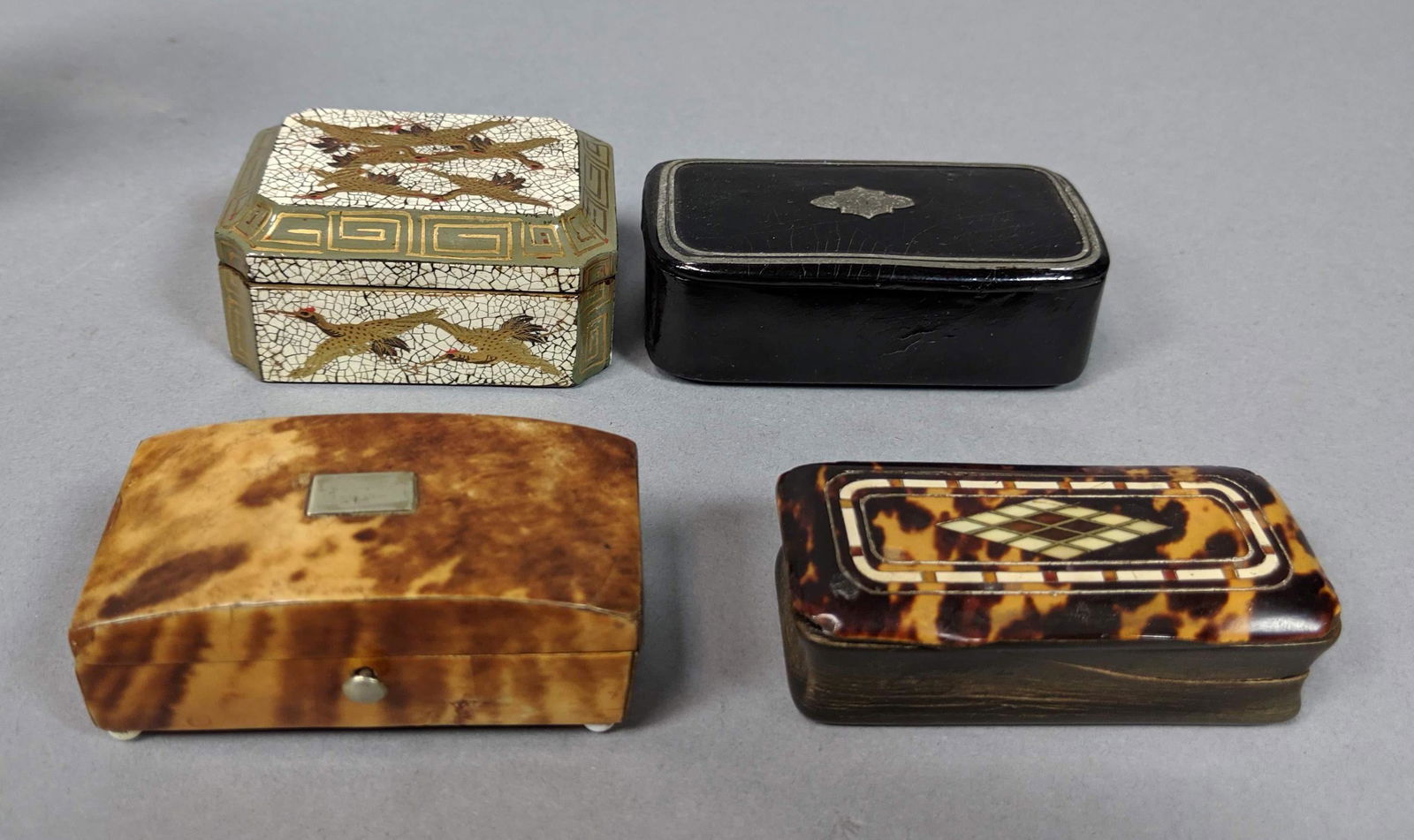 4 Antique Vintage Miniature Boxes. Horn box with (1 of 16)
