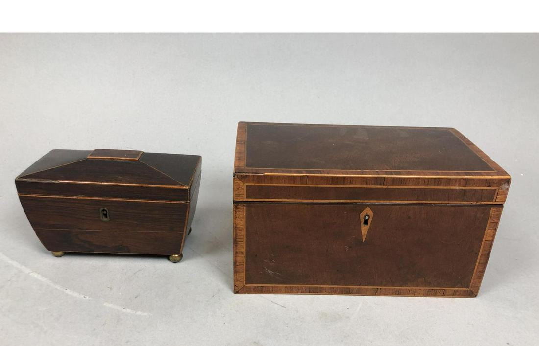 2pc Antique Tea Sugar Caddies. 1) banded inlay re (1 of 7)