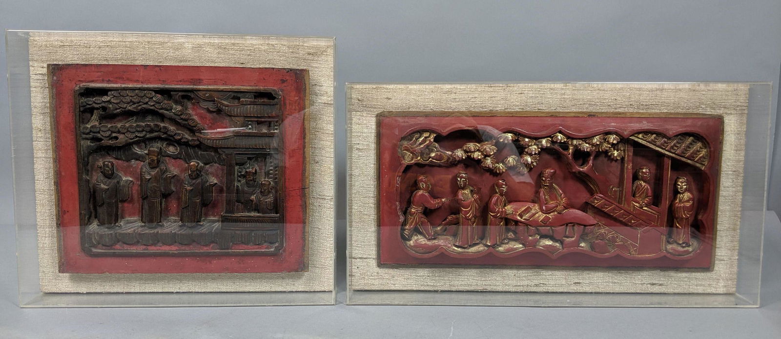 2pc Lacquer Carved Wood Panels in Custom Lucite F (1 of 13)