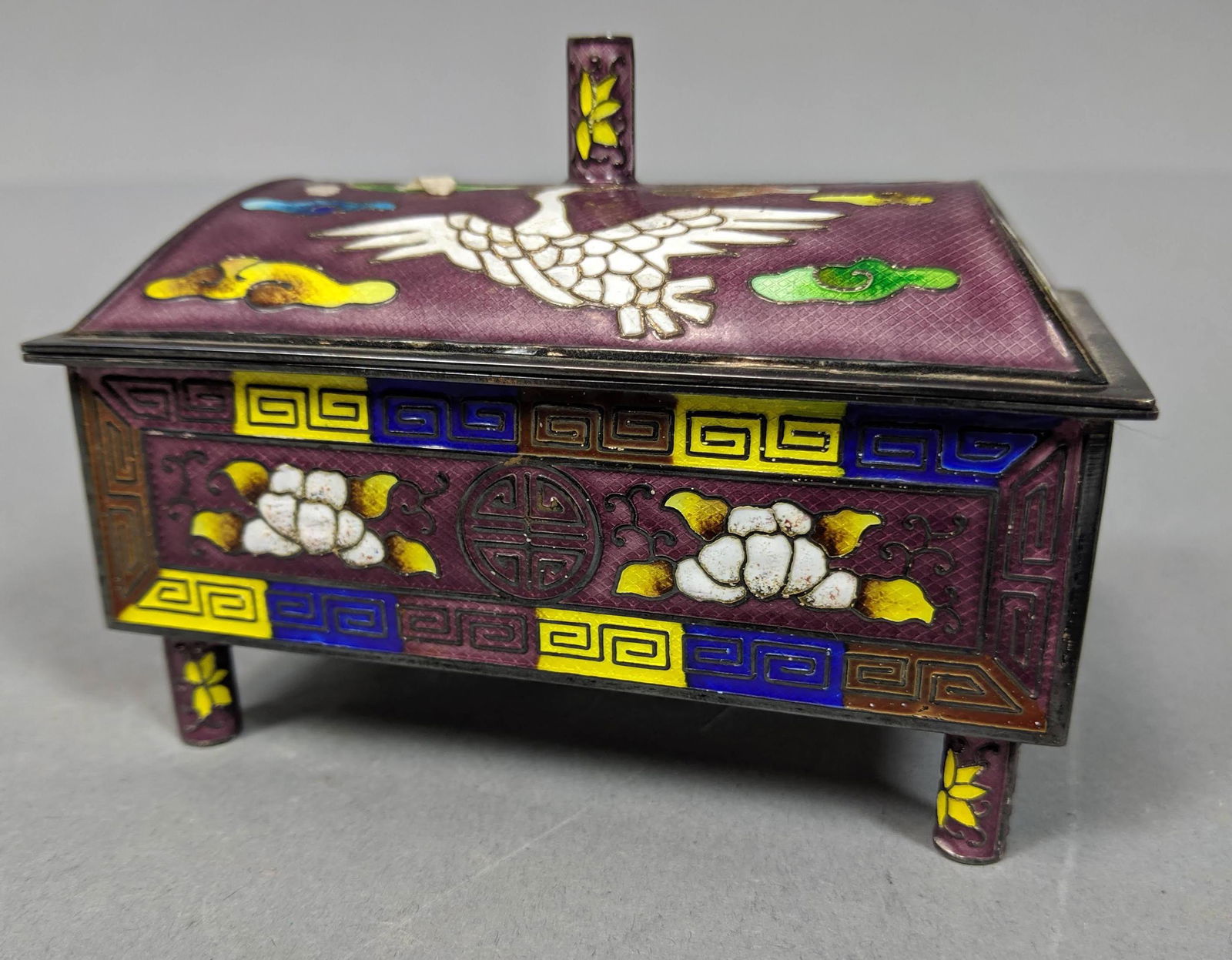 Silver Enamel Asian Lidded Jewelry Box. Cloissone (1 of 8)