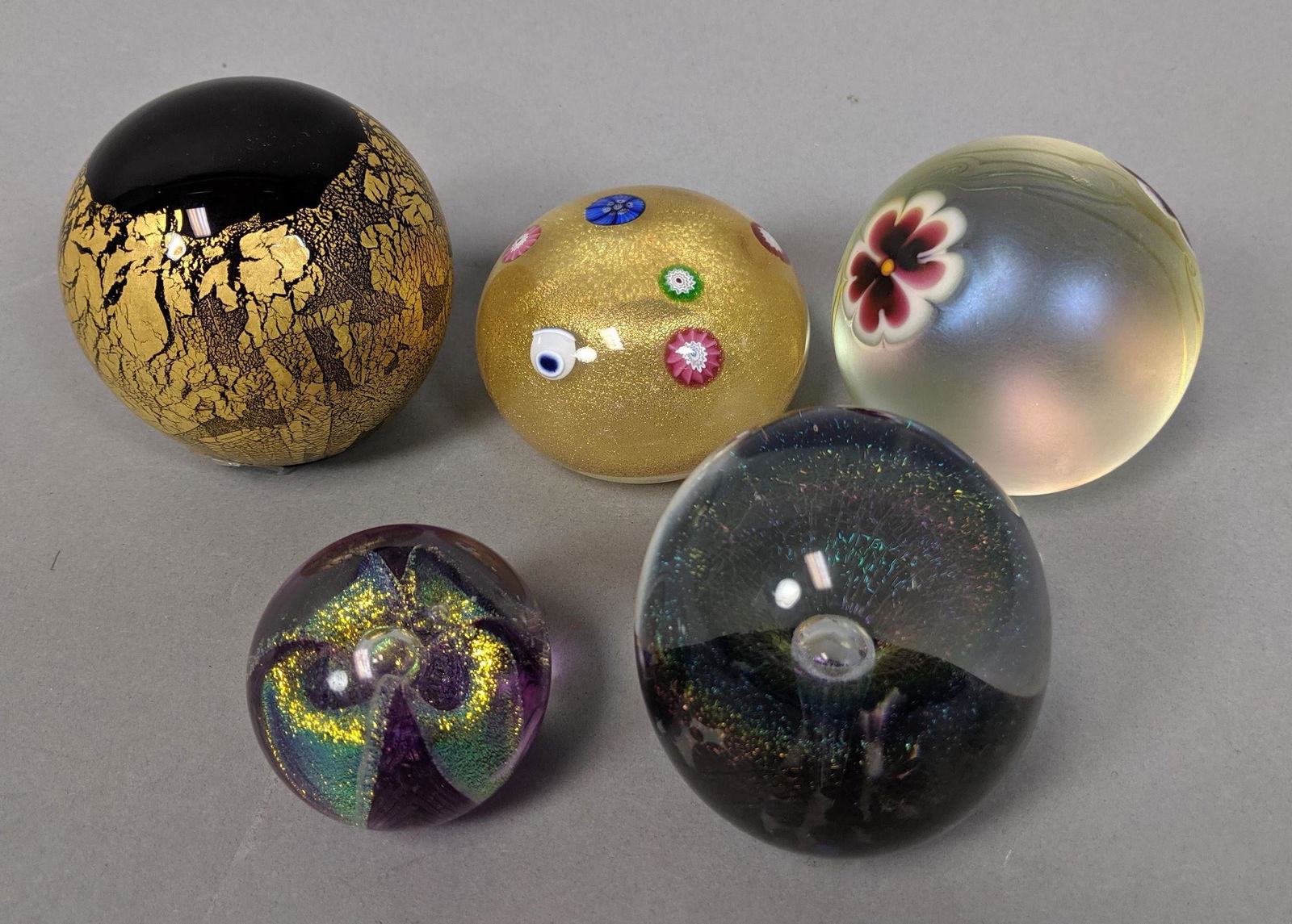 5pc Studio Art Glass Paperweight Lot. Some signed (1 of 10)