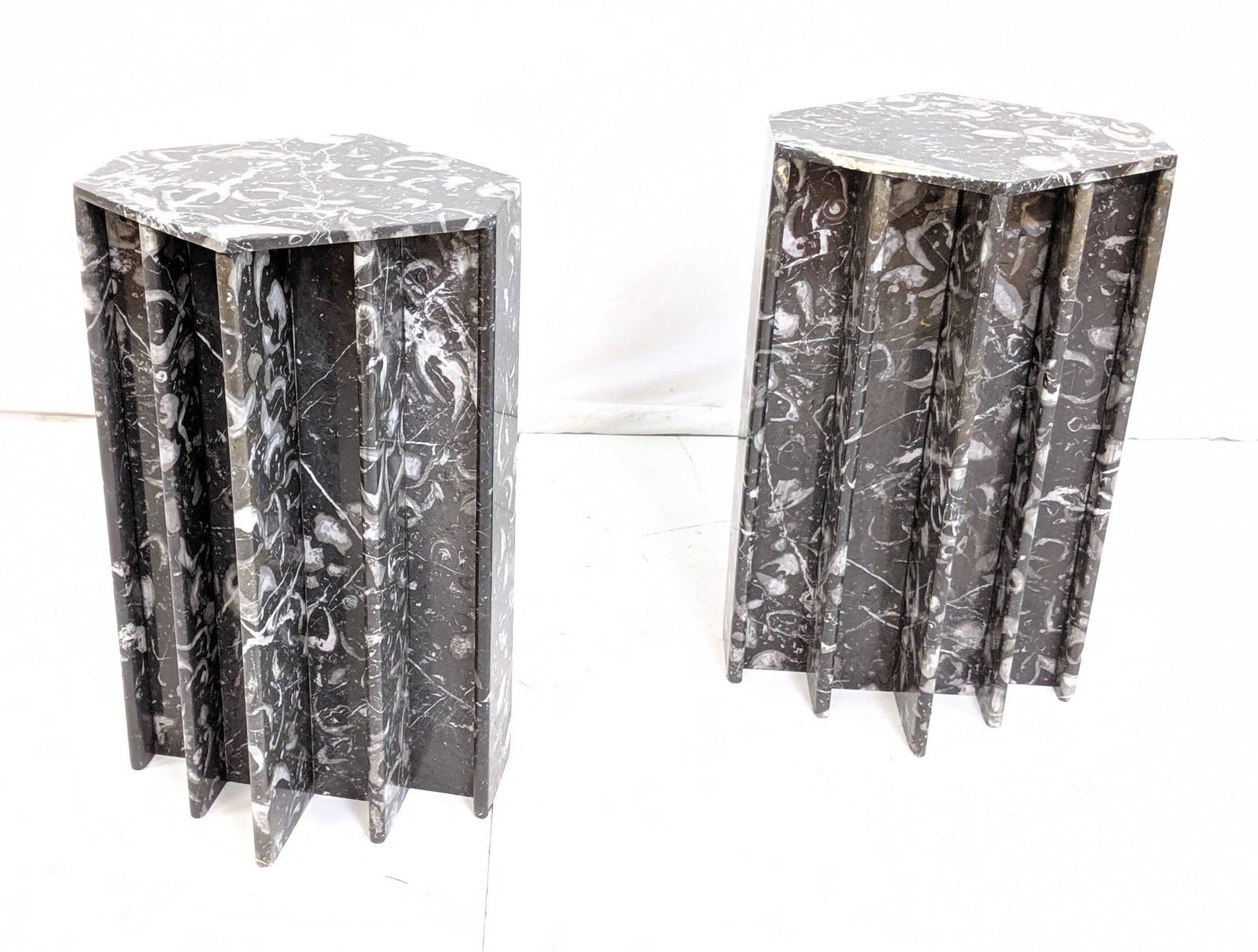 Pair of Heavy Gray Figured Marble Display Pedesta (1 of 13)