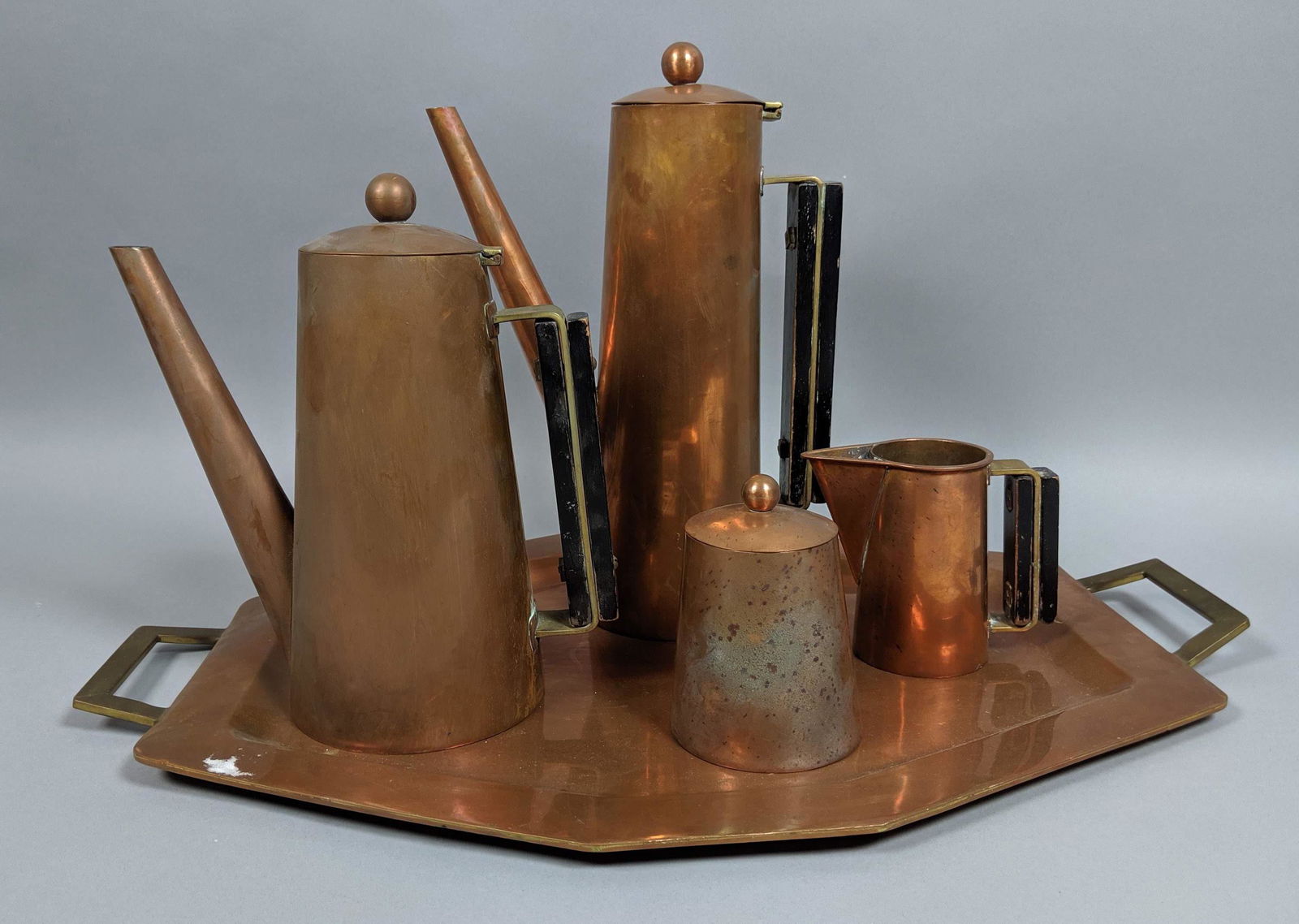 5pc Modernist Copper Brass Coffee Tea Set Service (1 of 11)