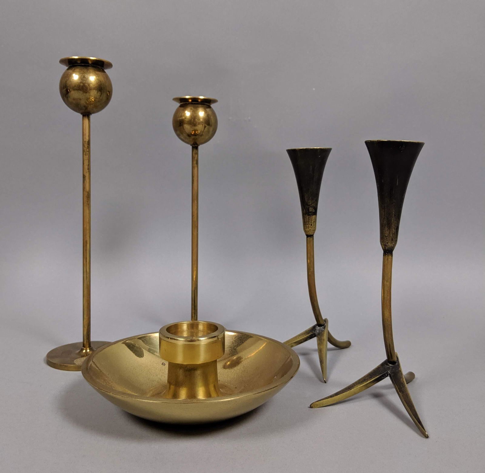5pc Modernist Brass Tableware Lot. 1-2) Pr RENA R (1 of 9)