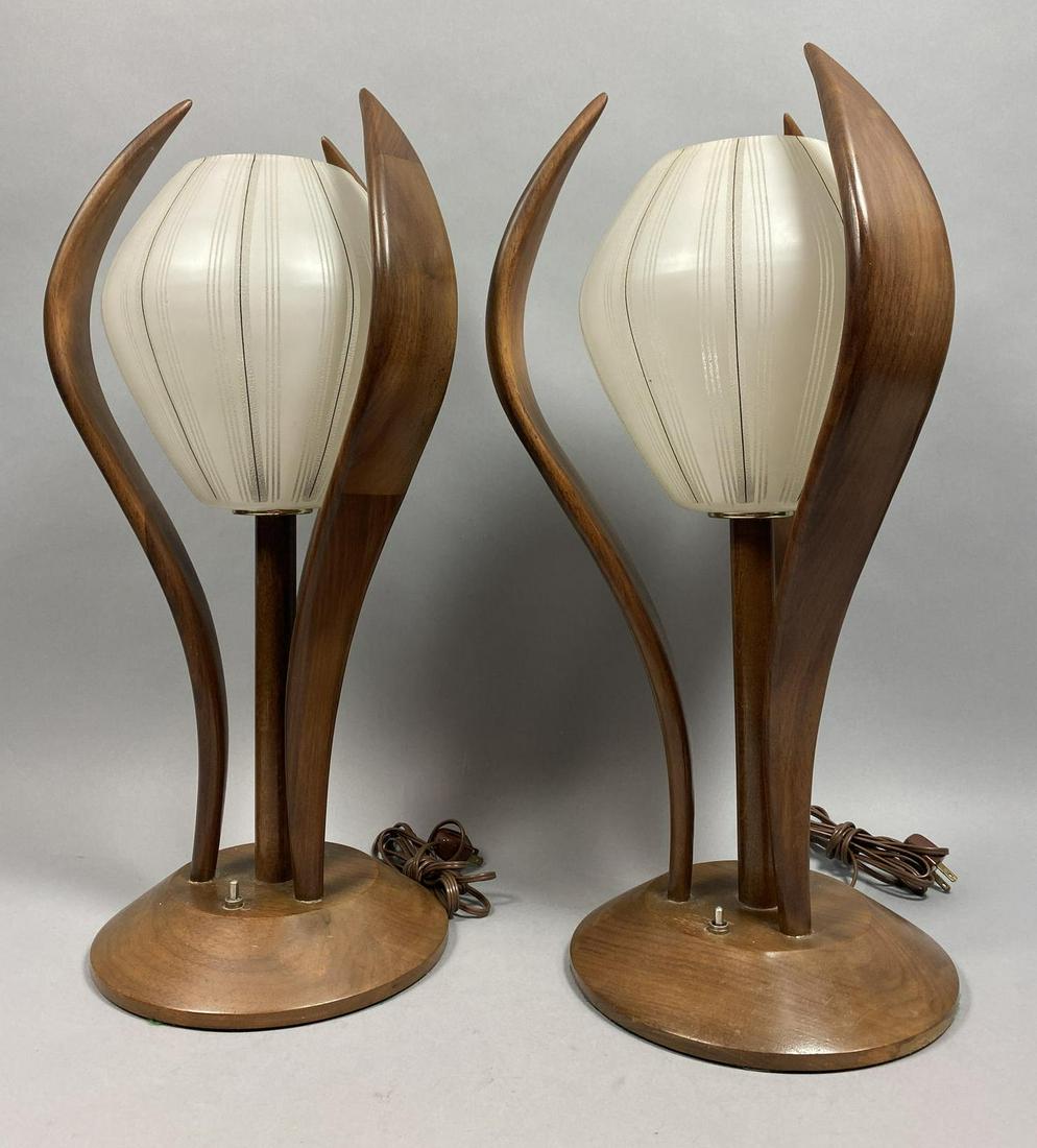 Pr Modernist Wood Tulip Form Table Lamps. Three s (1 of 10)