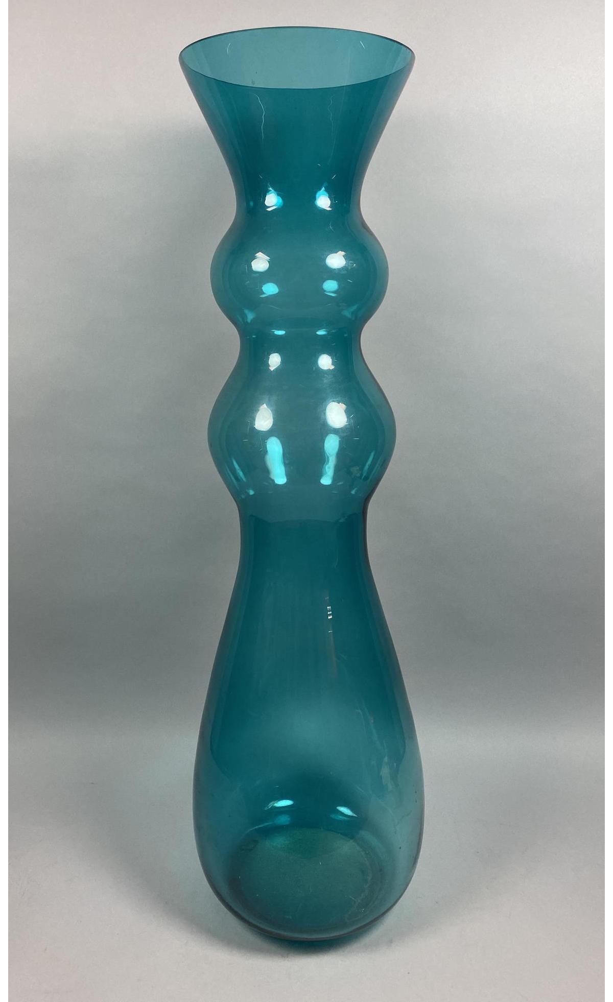 XL Tall Turquoise Art Glass Vase. Flared Rim with (1 of 8)