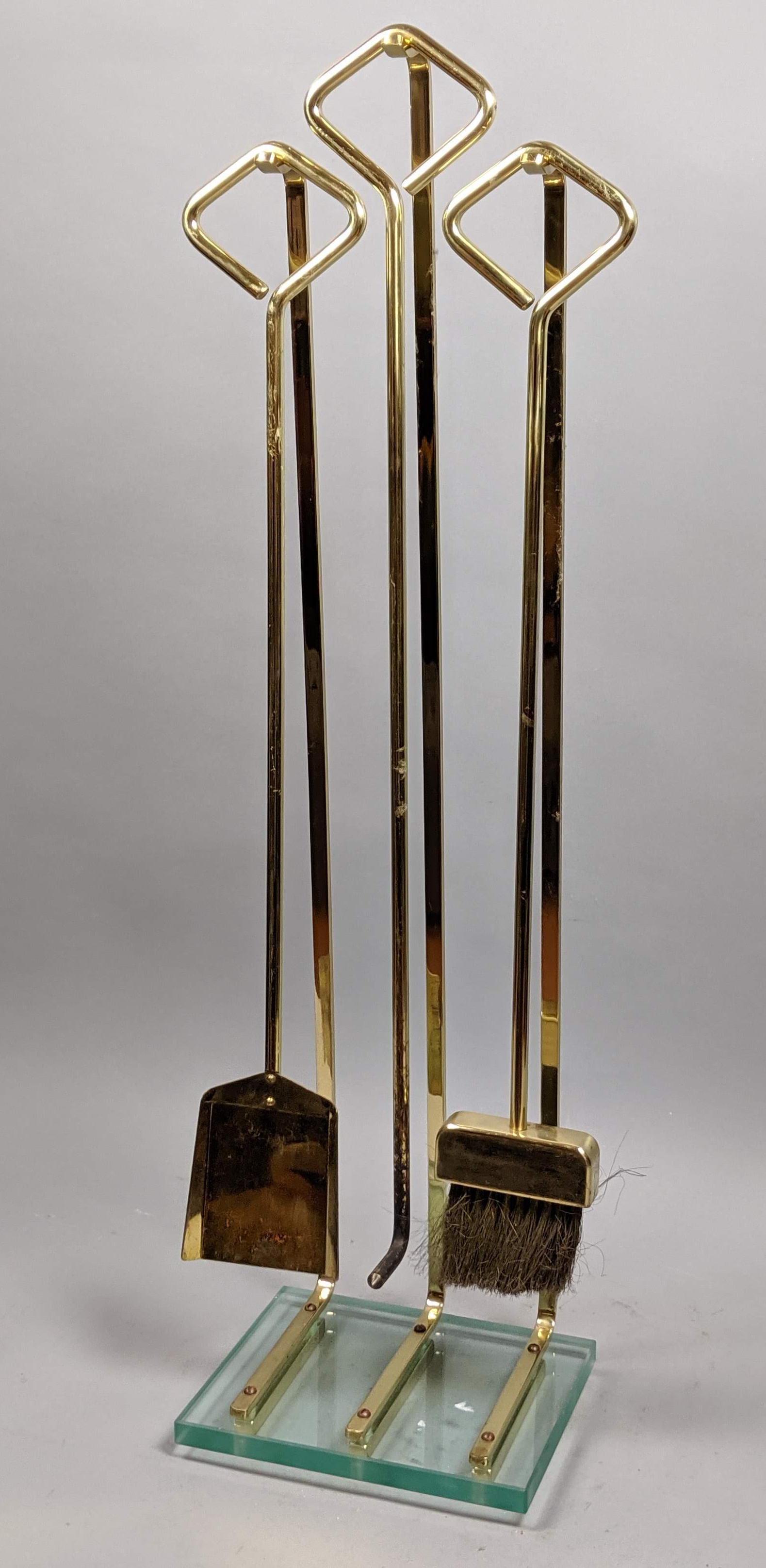 Modernist Brass & Glass Fireplace Fire Tools Set. (1 of 10)