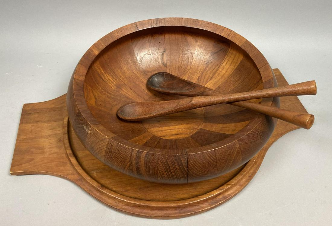 4pc DANSK Danish Staved Teak Tableware. Large rou (1 of 16)