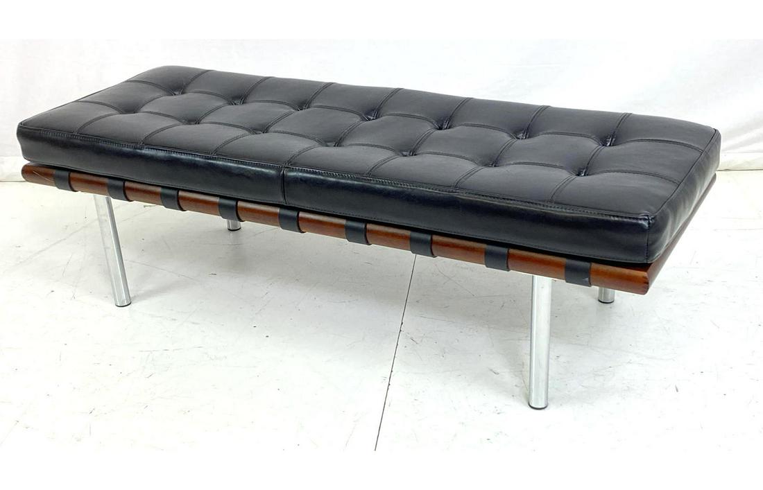 Contemporary tufted black vinyl modernist bench. (1 of 10)