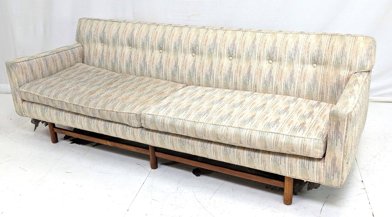 Modernist long horizontal walnut sofa couch. Waln (1 of 10)