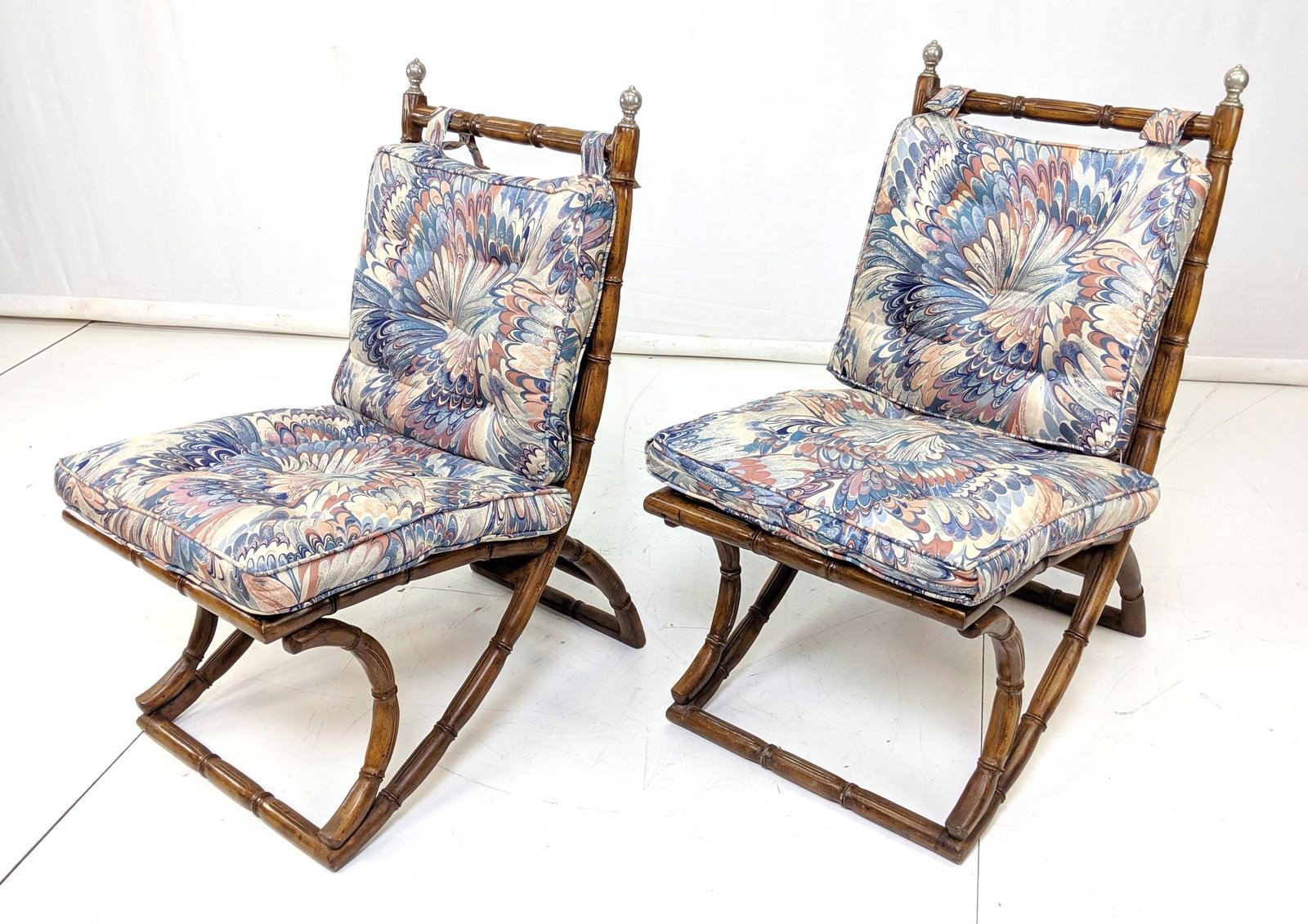 Pr Vintage Faux Bamboo Caned Back Lounge Chairs. (1 of 10)