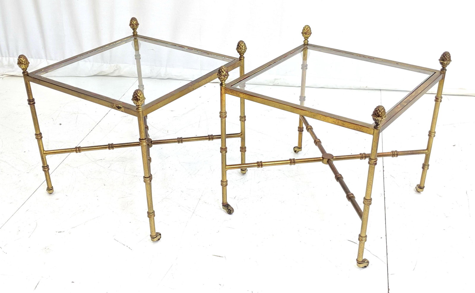 Pr Decorator Gilt Finish Glass Top Side Tables. F (1 of 10)