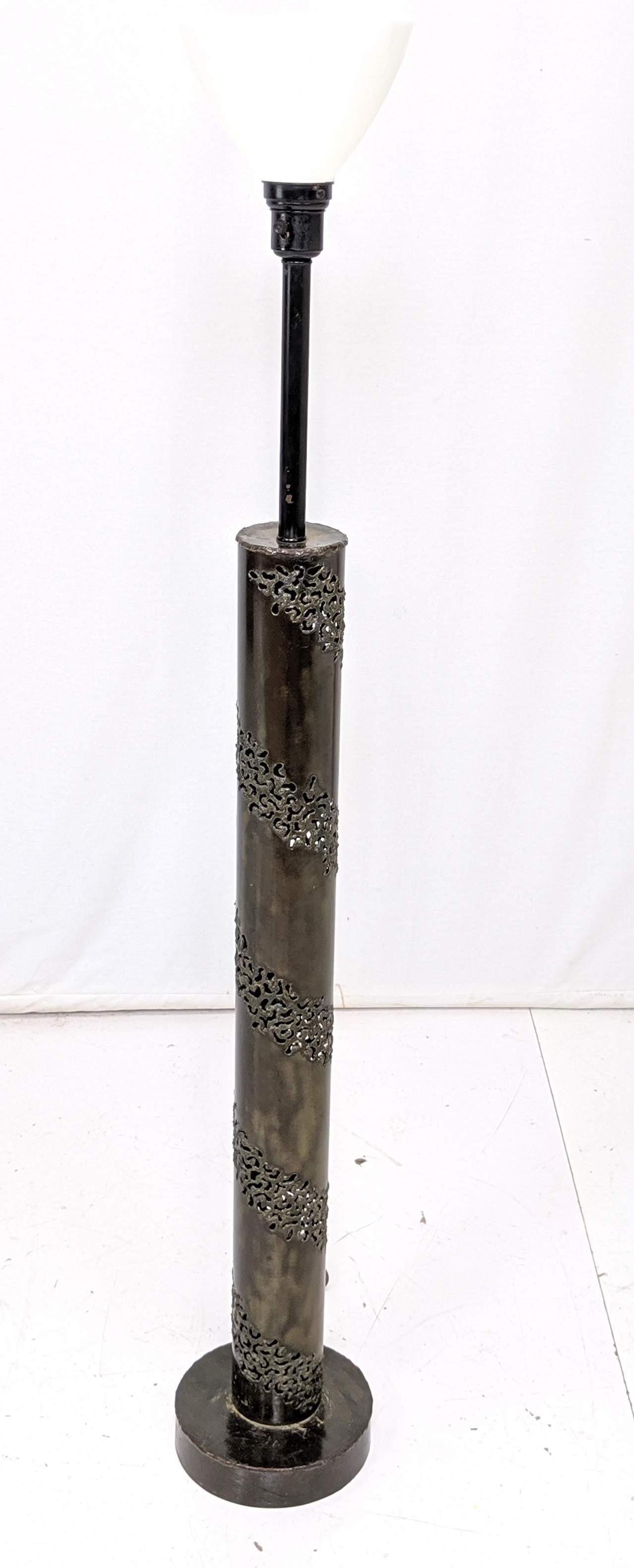FANTONI Signed Tall Pierced Metal Column Floor Lamp. Ba (1 of 13)