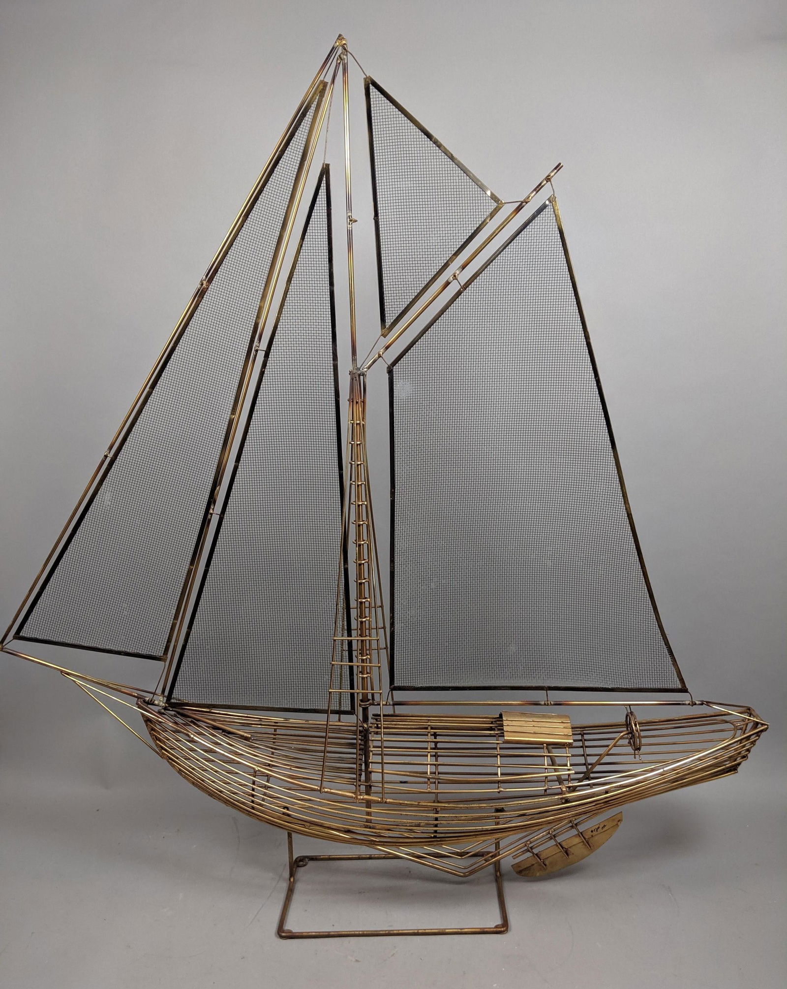C JERE Figural Metal Sailboat Sculpture. Screen Mesh Sa (1 of 10)