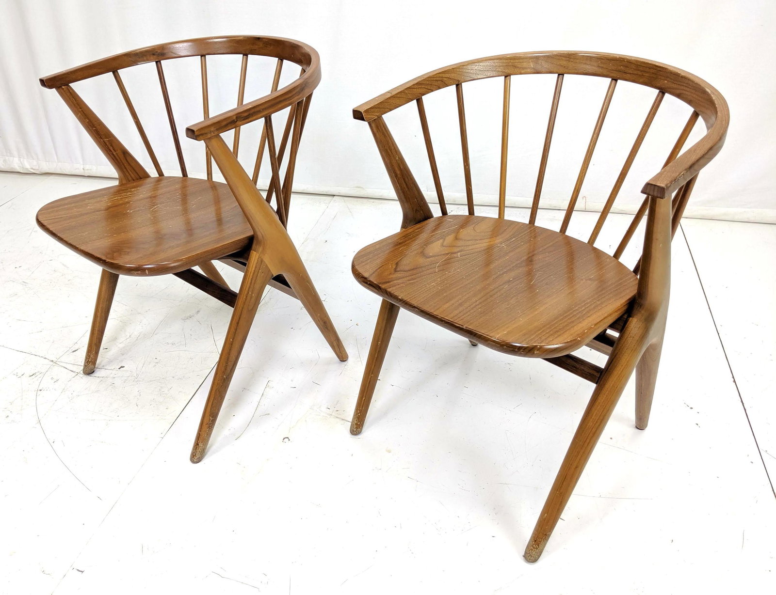 Pr Modernist Walnut Captains Chairs. Barrel Back Back r (1 of 9)