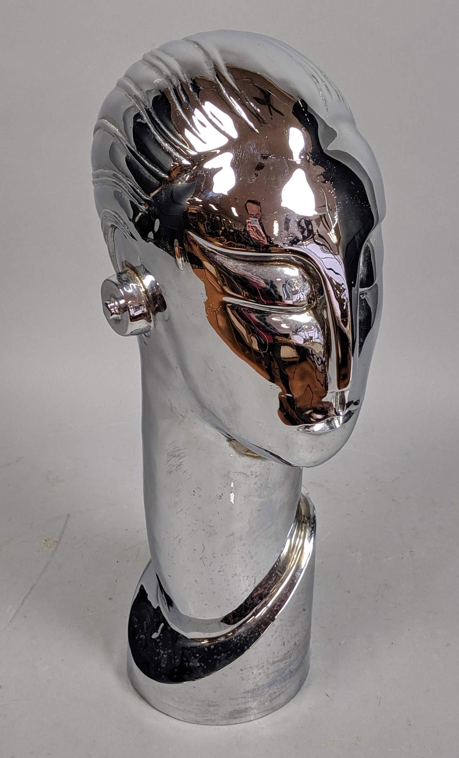 Heavy Chromed Metal Figural Woman Bust Sculpture. Cast (1 of 10)