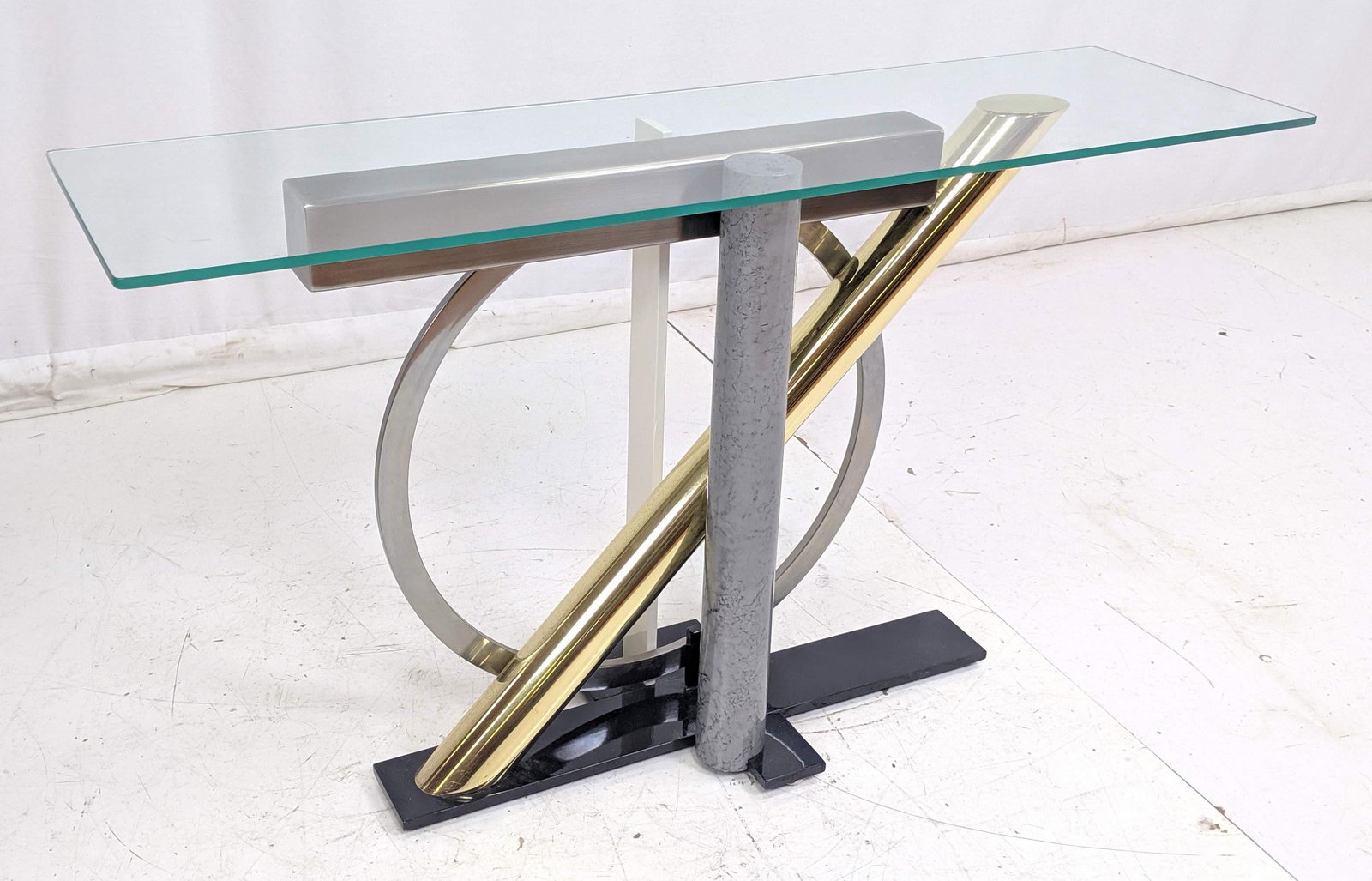 Modernist Mixed Metal MEMPHIS Style Console Table. Glas (1 of 9)