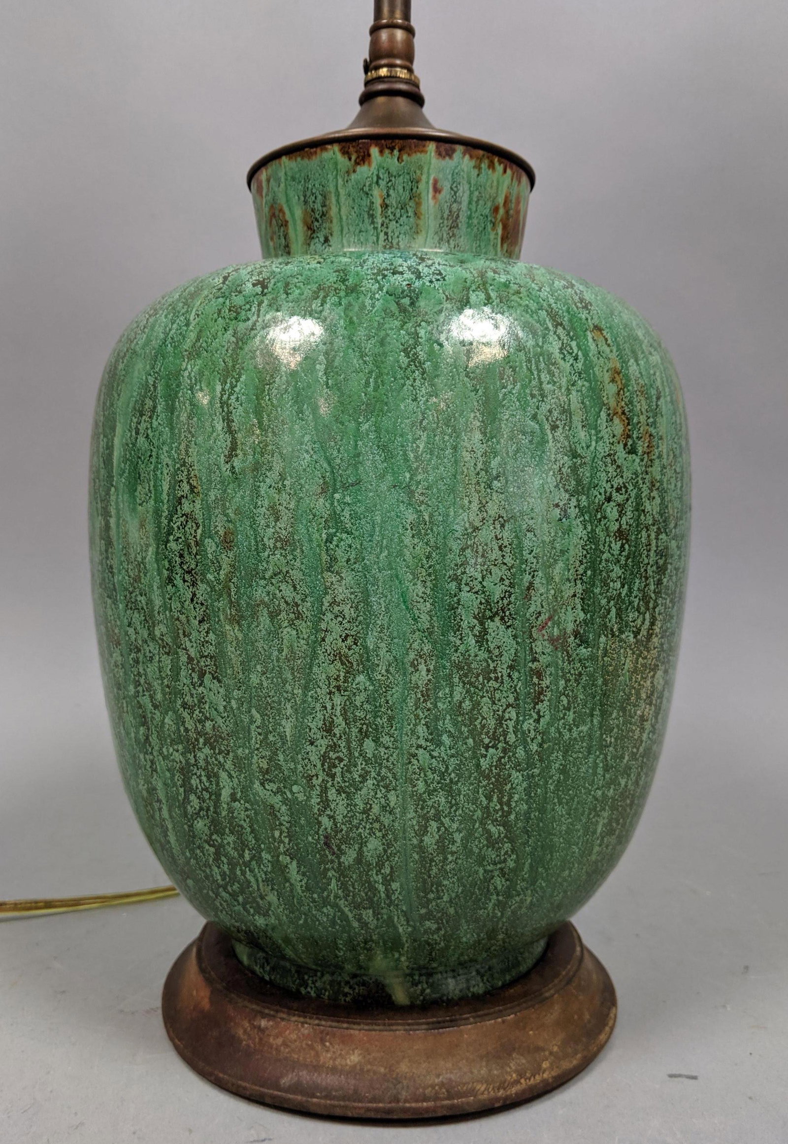 Sweden Modern Green Glazed Pottery Table Lamp. Green Dr (1 of 9)