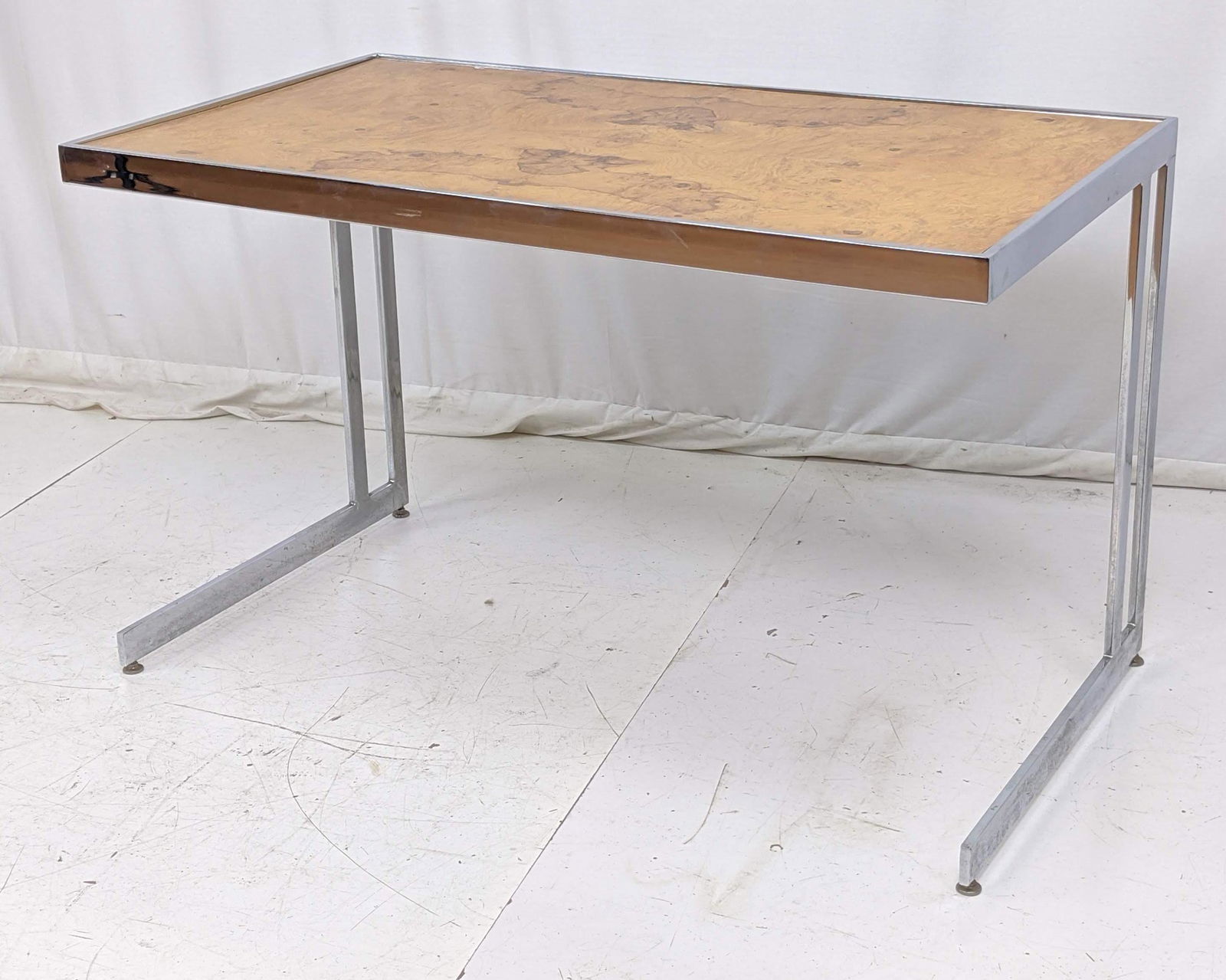 MILO BAUGHMAN for THAYER COGGIN Desk. Rosewood Chrome D: MILO BAUGHMAN for THAYER COGGIN Desk. Rosewood Chrome Desk. L legs with divided rectangular top. -- Dimensions: H: 29 inches: W: 48 inches: D: 27 inches ---