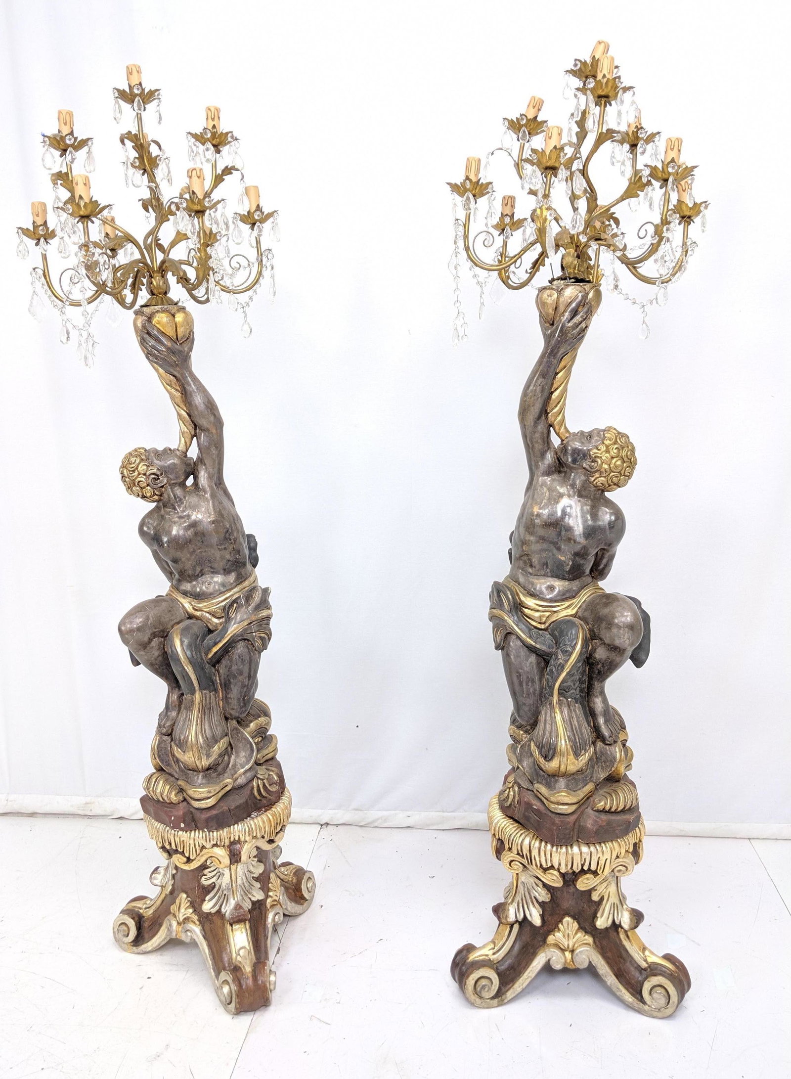Large Painted Wood Figural Candelabras. Gesso and Paint (1 of 13)
