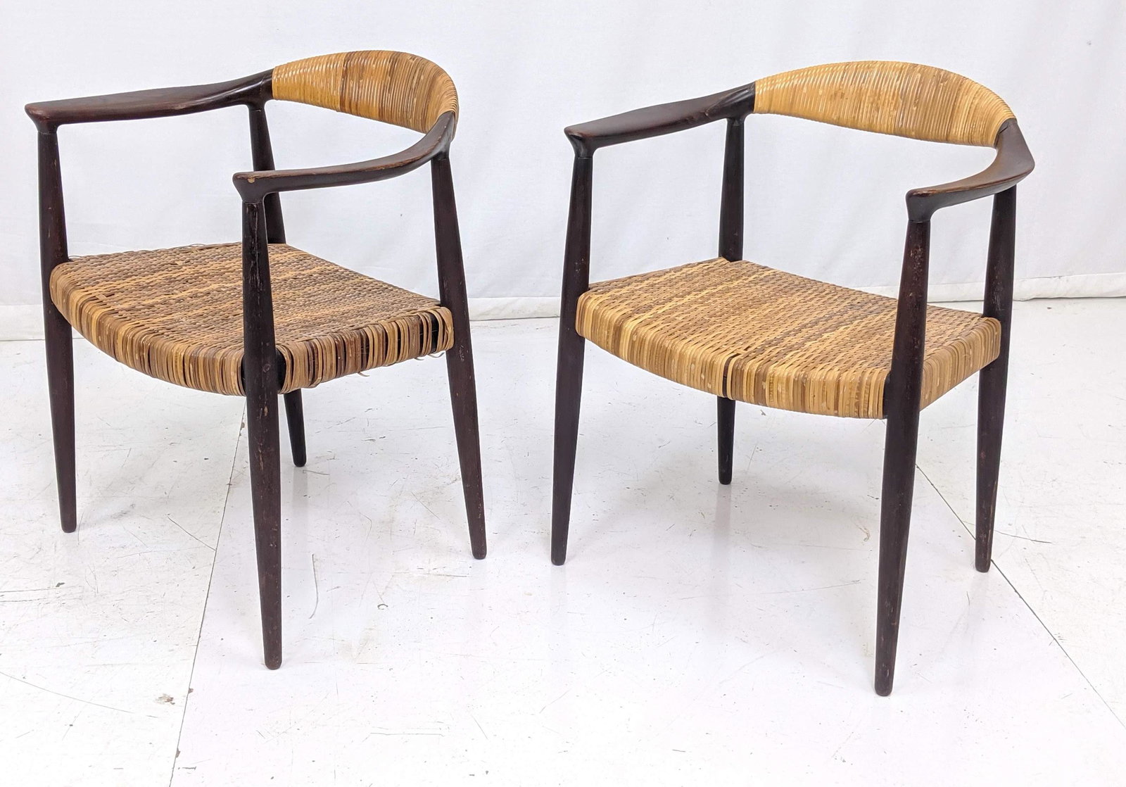 Hans Wegner Attributed  Arm Chairs. Wicker wrapped back (1 of 17)