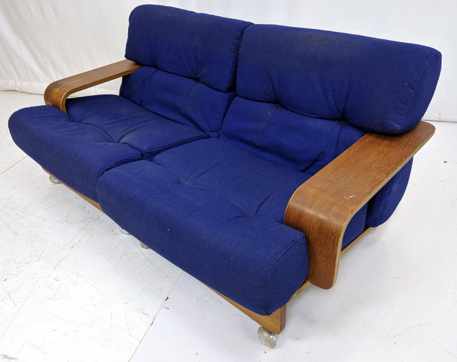 Danish Teak Bentwood Modern Loveseat. Wide paddle arms. (1 of 8)