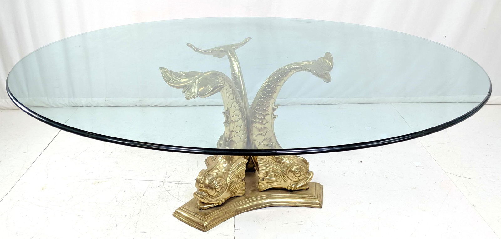 Large Decorator Brass Serpent Dolphin Table Base Glass (1 of 14)