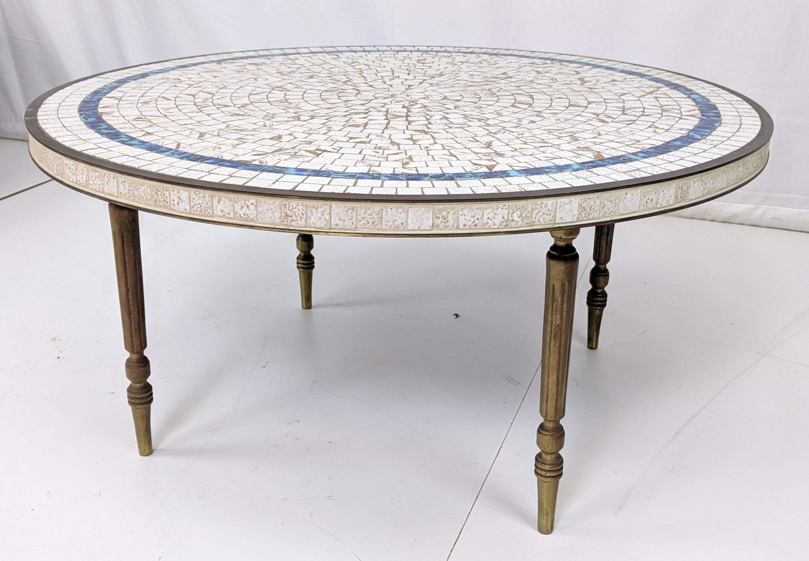Round Modernist Ceramic Tile Top Cocktail Table. White (1 of 7)