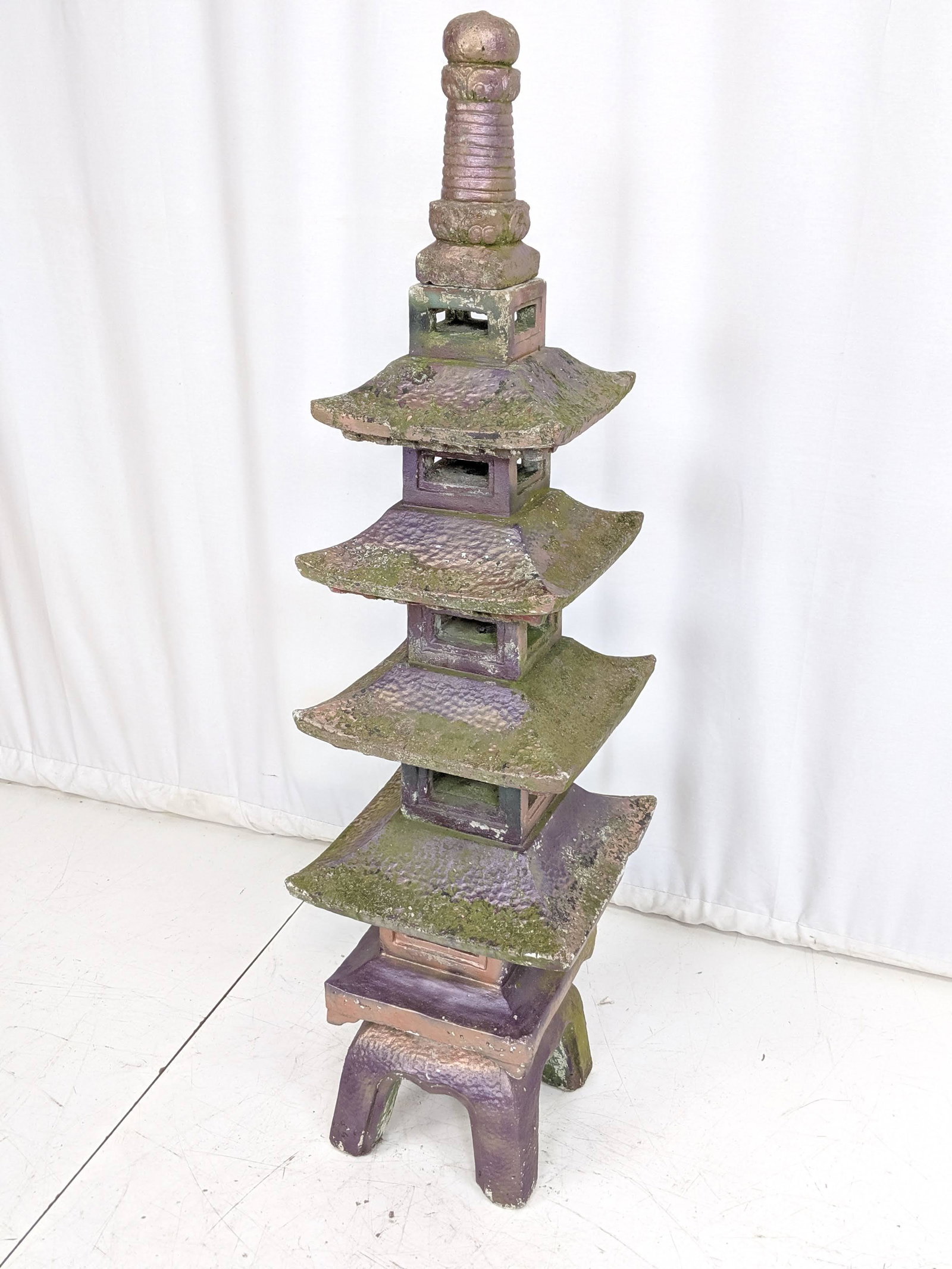 Tall Painted Concrete Outdoor Pagoda. Painted green & P (1 of 9)