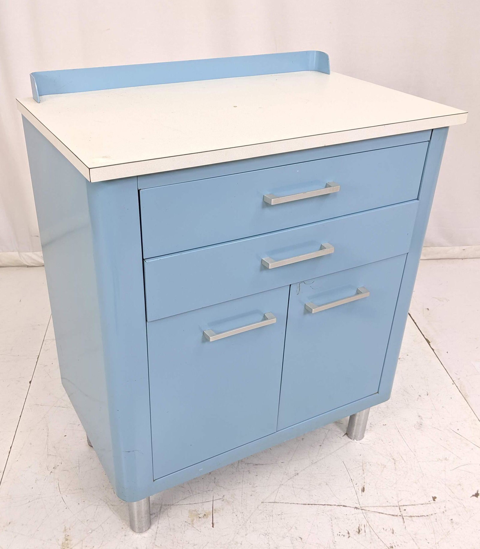 Industrial Blue Painted Medical Cabinet. Metal column l (1 of 7)